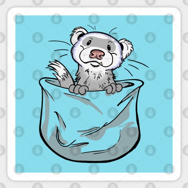 Ferret Pocket Funny Cute White Gray Fur Sticker by Lael Pagano